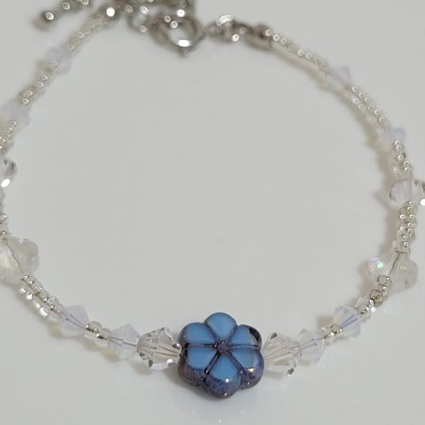 2022新作💕〖10〗～Summer　bracelet ～ムーンターコイズとスワロフスキーのクリアブレスレット