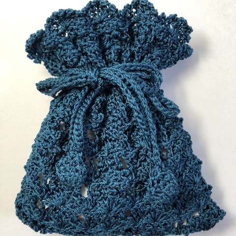 クロッシェレース　ポーチ(紺　Ｓ)   月華　　　　Crochet lace pouch (Navy blue S) moon flowers