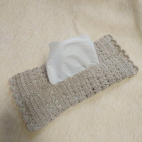 boxティッシュケース携帯　透かし編みリネン　麻　カバー