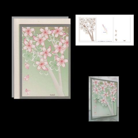 切り絵ポストカード/四季の移ろい「朝桜」