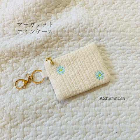 マーガレット　アイルトーンブルー　コインケース　ヌビ　イブル　ミニポーチ　ヌビポーチ　刺繍　KZhermosa オリジナル