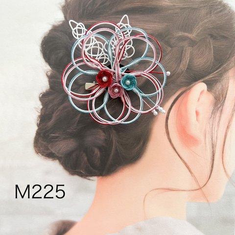 水引髪飾り　クリップピン　赤ピンク水色　和装髪飾り　着物の髪飾り　成人式　結婚式　M225