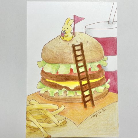 【イラスト原画】ハンバーガーの上でひと休み