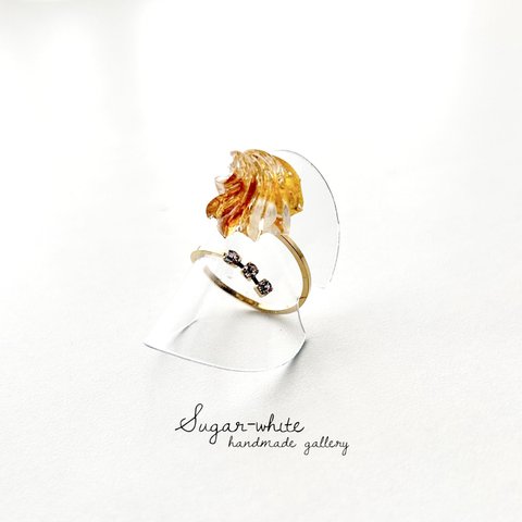 🍯 honey whip ring ✵ 透明なはちみつホイップの指輪 フリーリング    揺れるラインストーンリング ドライフラワー 金箔 パール 