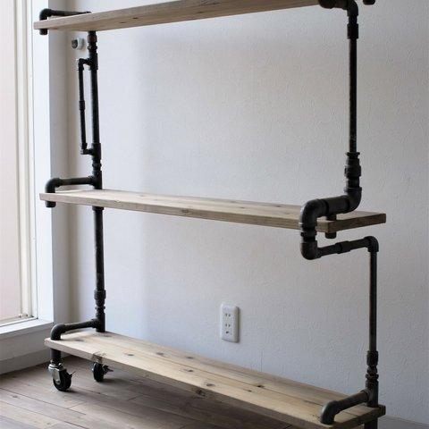 【現品限り】vintage iron shelf 1255*1200*300　アイアン 棚 ラック シェルフ テレビ台 ウッド アジアン パイプ 和風 家具 鉄 木 収納棚 シャビー インダストリアル