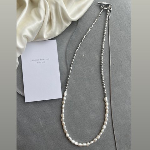 ⚪︎再販〝design〟ライスパールとsilver necklace