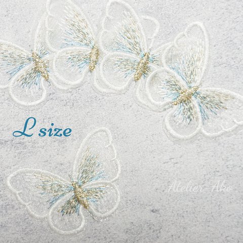 Lサイズ  ４枚♡バタフライ　刺繍　レース　ホワイト×ゴールド×ブルー　