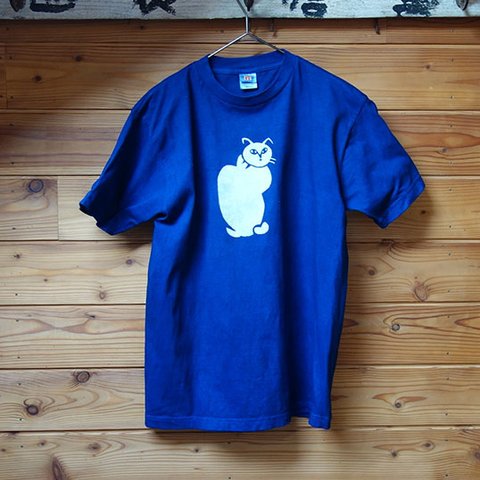 縦猫の藍染TシャツMとXLサイズ各一枚限り