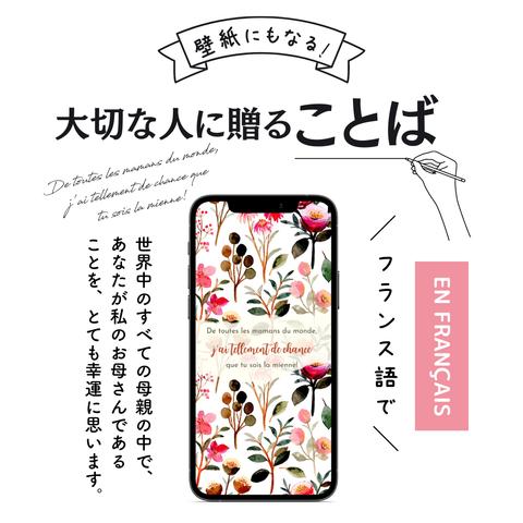 スマホ壁紙にもなる母の日に贈ることばのプレゼント「世界中のすべての母親の中で、あなたが私のお母さんであることを、とても幸運に思います！⑪」(フランス語の待ち受け画像）