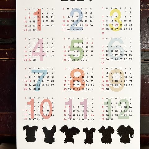 犬のカレンダー2024年　ワイヤーフォックステリアA4サイズ　