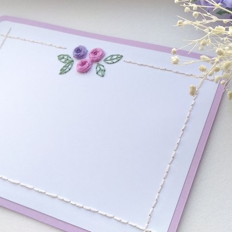 紙刺繍のメッセージカード　バラA　(ハガキサイズ)