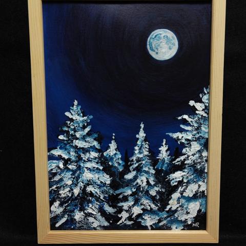 油絵 絵画 【冬の森の満月】