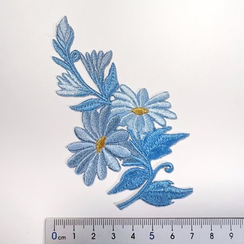 お花の刺繍（ワッペン・アップリケ）ブルーA