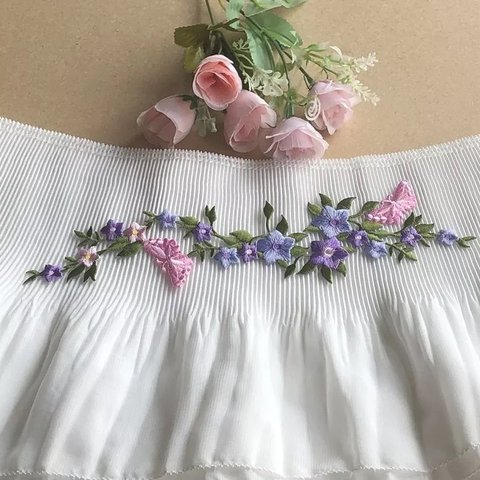 刺繍ワッペン アイロン 大きい 蝶 花 桔梗 和風 和柄 浴衣 着物帯 ピンク 刺繍レース アンティーク レトロ リボン