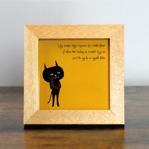【額付き】 北欧　ネコ　猫　絵　絵画　アート　ポスター　黒猫　イラスト　グッズ　猫モチーフ　雑貨　「ねこのひげ　0025」