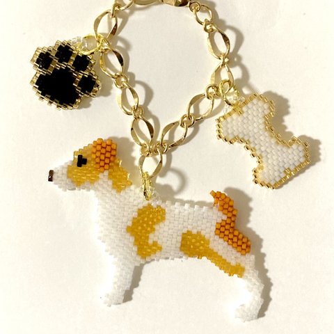 ジャックラッセルテリアのデリカビーズ織りバッグチャーム 愛犬モチーフバッグチャーム