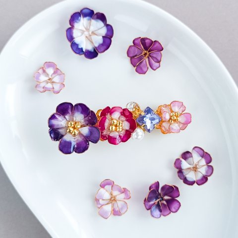 5.5cm cosmos * コスモス * 紫 × 青紫 　バレッタ　スクエアーガラス　hair clip