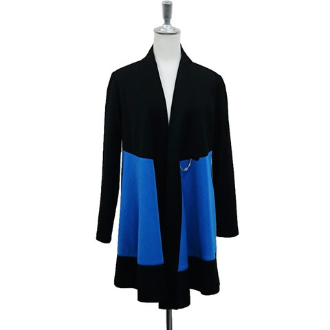 【NEEDLE WORK EXCELLENT】羽織風バイカラーロングジャケット　ブルー×ブラック