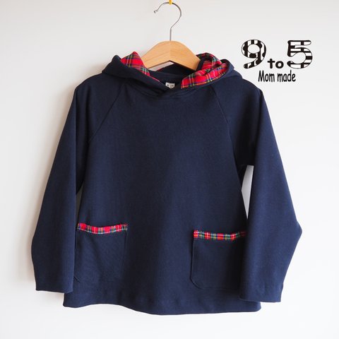 おしゃれフード　パーカー（ネイビー）Navy Blue Pullover Hoodie