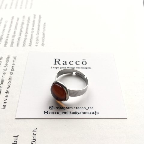 stainless ring 天然石 バルティックアンバー(琥珀)10mm ステンレスリング サイズフリー
