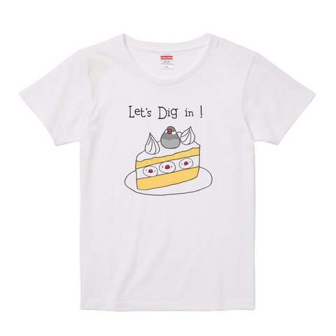 レディース文鳥Tシャツ  「ブンチョショートケーキ」シルバー【受注生産】