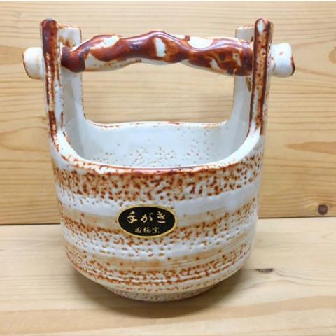 【新品】志野焼製 手桶型花瓶1点 約17cm×約14cm/高さ約17.5cm