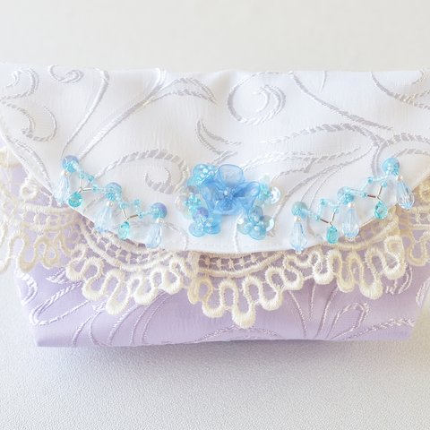 紫陽花ビーズ刺繍入り✼୭*ˈ【クラッチ型ポーチ】紫