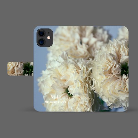 smartphone case FLIP CASE #062 <white flower>