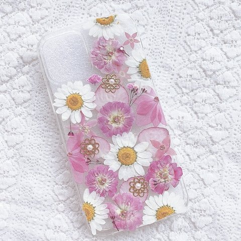 .セール❤️早発送♡ピンク押し花のスマホケース♡全機種対応♡ 押し花♡       GALAXY Xperia Moto reno oppo 