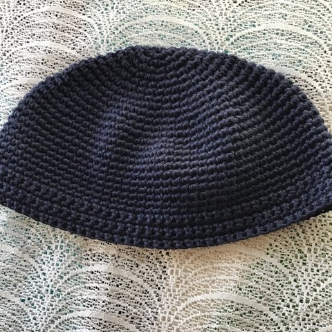 浅型１４cm《ネイビー》コットン・イスラム帽子