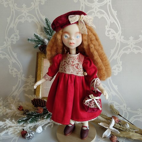 アンティーク少女＊赤いクリスマス＊handmade doll  No.061