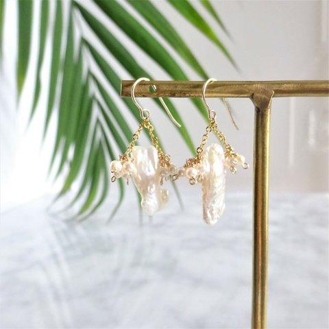14kgf*baroque Pearls chandelier pierced earring/earring 