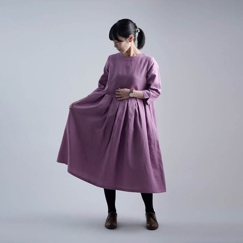 【wafu】Linen Dress 鍵盤タックワンピース 超高密リネン / 藤色(ふじいろ) a013r-fji1