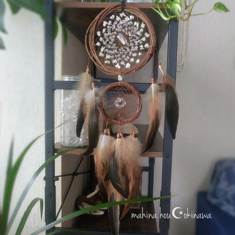 送料無料♪マザーオブパール×水晶 2連Dreamcatcher