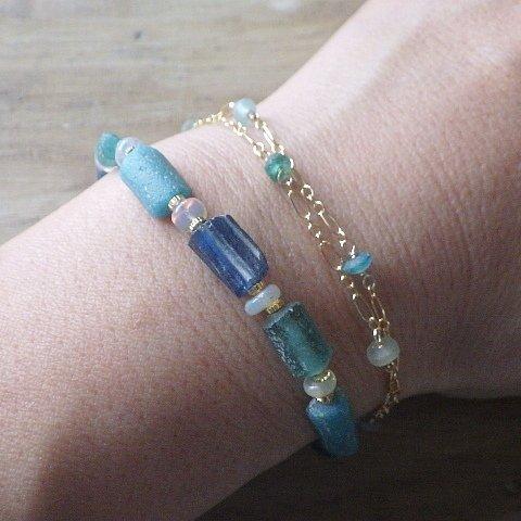 ☆再販☆4WAY! 海色ローマングラス　Ocean Romanglass Bracelet&Necklace *14kgf*