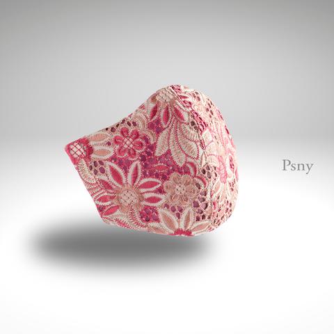 PSNY レトロ 花柄 の 刺繍 レース★ピンクのフィルター入りマスク ますく #女優マスク PG06