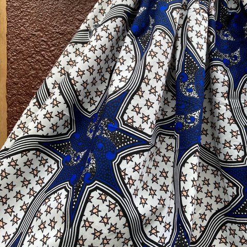 【着丈約76cm】アフリカンスカート　アフリカ布　アフリカンバティック　ギャザースカート　スター　星