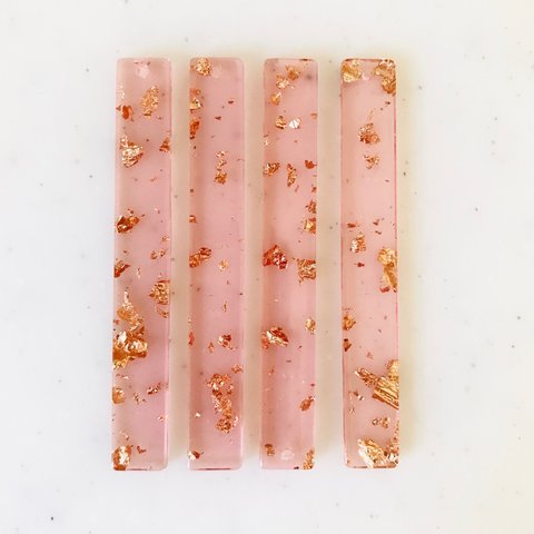 Clear Light Pink Gold Powder Rectangle Pendant Tops