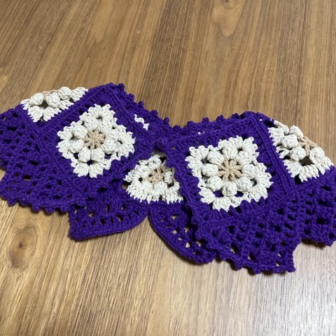手作りキット⭐︎編み物⭐︎かぎ針編みモチーフのつけえり(紫)