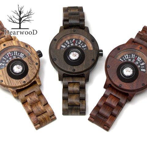 木の腕時計 ウッドウォッチ DearwooD ディアウッド ウッドベルト 木の時計 腕時計 木製 木工 時計 ディスク式 コンパス 方位磁針 メンズ 男性用
