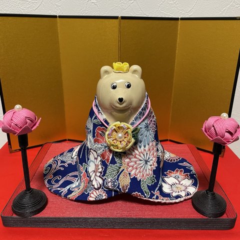 しろくま貯金箱  (17) ひな祭り　お着物&つまみ細工ネックレス&花冠　のセット