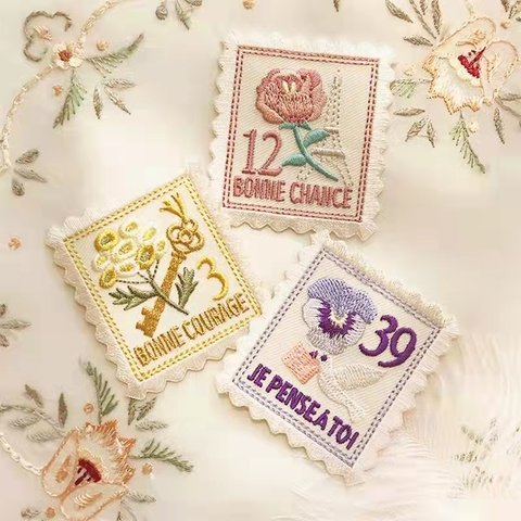 【3枚】切手 刺繍ワッペン アップリケ 多目的の装飾 