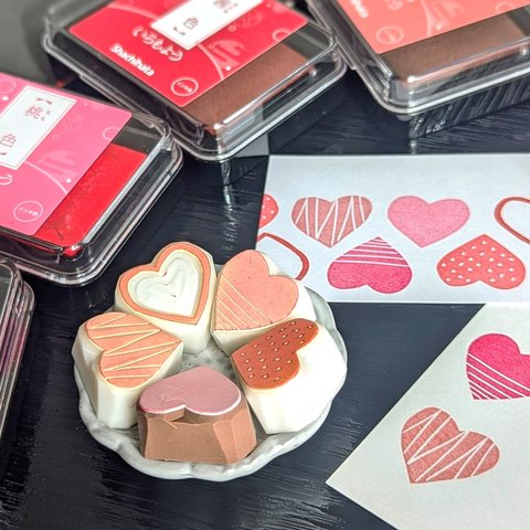 消しゴム はんこ　ハート つめあわせ　セット　eraser stamps of assorted hearts