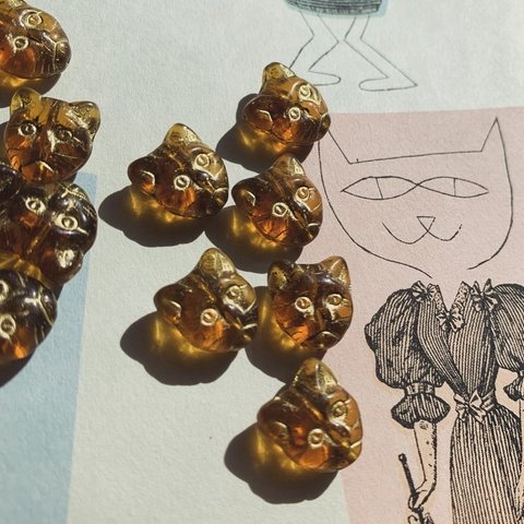 【2コセット】JIRI＊IVANA#czech beads#チェコビーズ　face cat13✖️12㍉ amber/ bronze