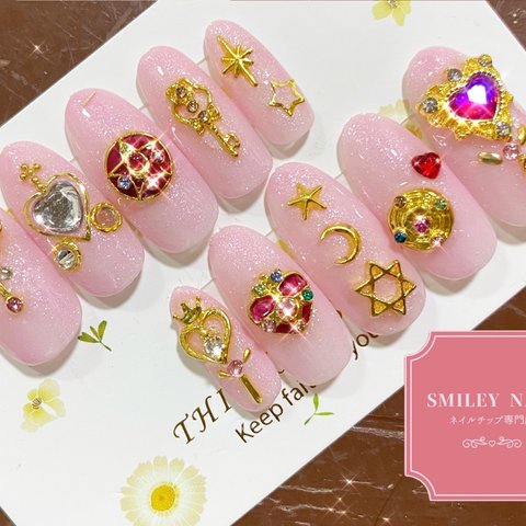 魔法少女 魔法 ステッキ ハート ピンク ネイルチップ キラキラ 量産型 地雷