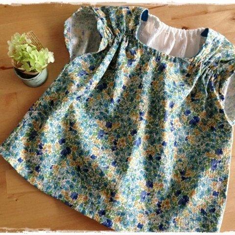 【SALE】花柄のクシュクシュブラウス*ブルーフラワー*90