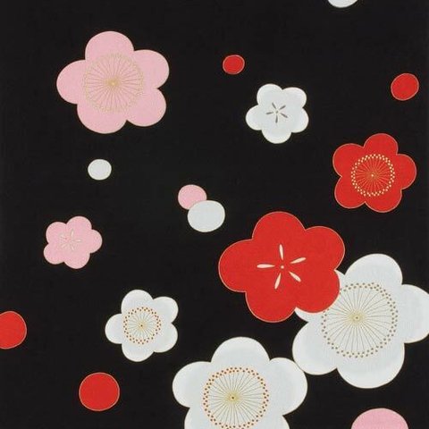 風呂敷　ちりめん風呂敷　かさね紅白梅　レーヨン100％　68cm×68cm　黒