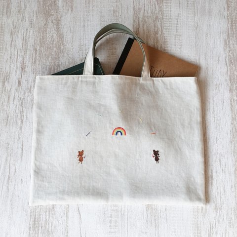 ちいさな手刺繍～にじいろおえかき～ リネンのレッスンバッグ