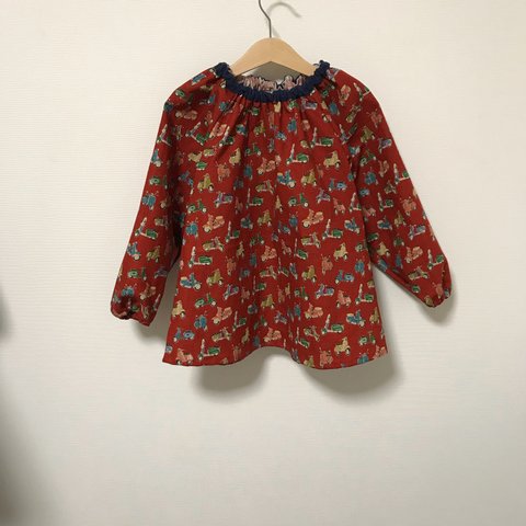   【50%off幼稚園ご準備品】スクーター柄スモックレッド サイズ110