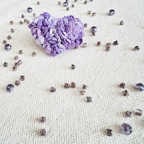 💜紫陽花ハートブローチ💜【刺繍】